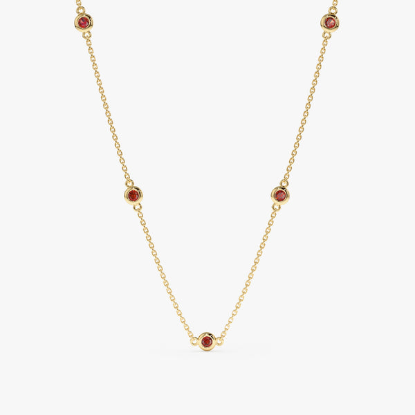 solid Yellow Gold natural Garnet Station Necklace