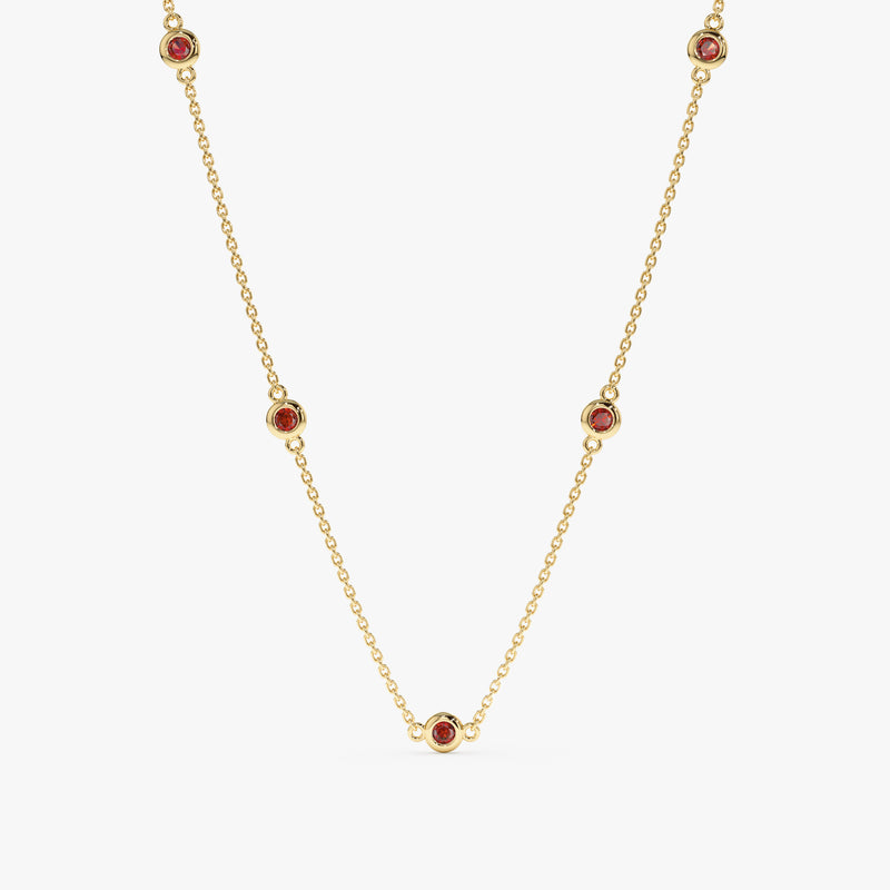 solid Yellow Gold natural Garnet Station Necklace