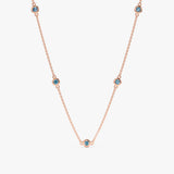 14k Rose Gold Blue Topaz Station Necklace