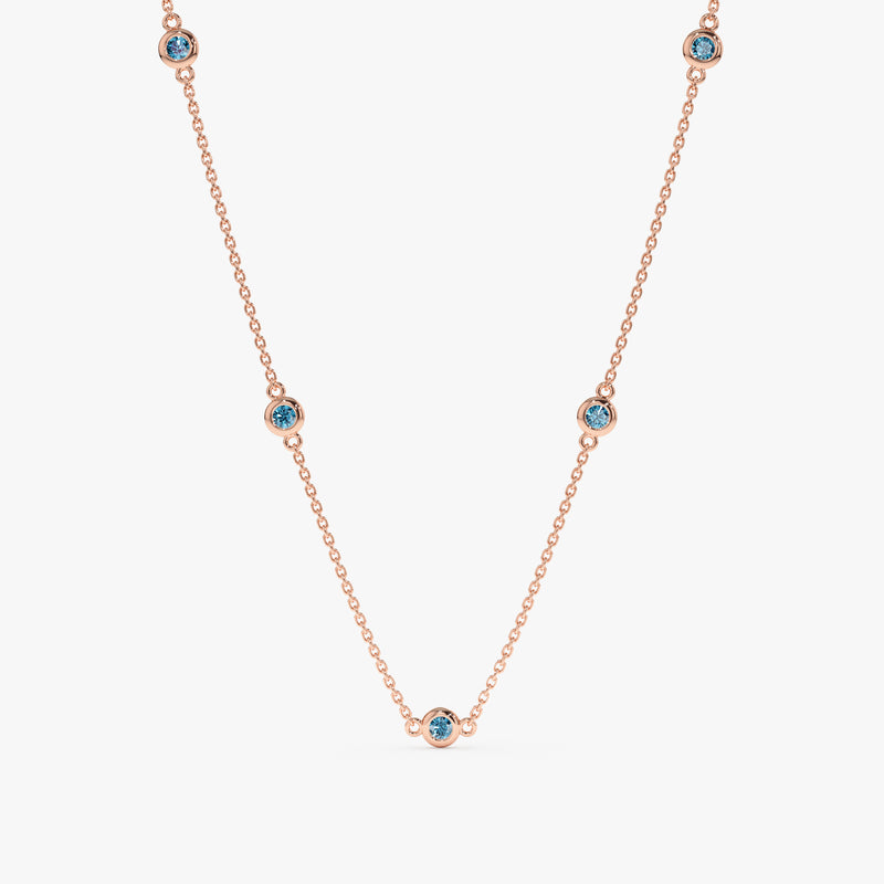 14k Rose Gold Blue Topaz Station Necklace