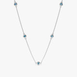 14k White Gold Blue Topaz Station Necklace