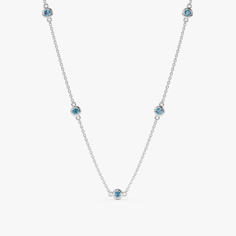 14k White Gold Blue Topaz Station Necklace