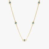 solid Yellow Gold Blue Topaz Station Necklace