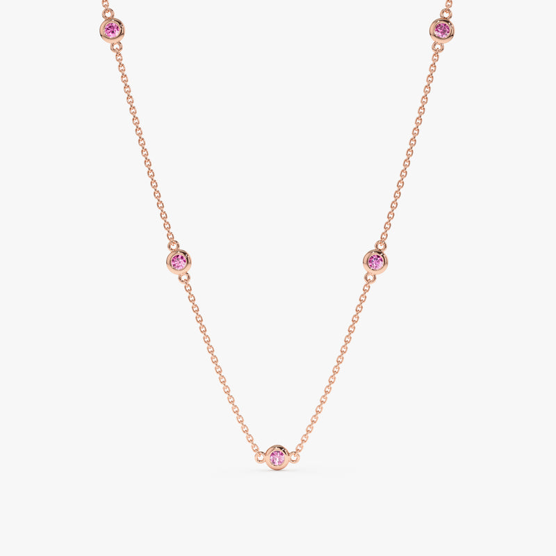 14k Rose Gold Pink Sapphire Station Necklace