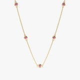 solid Yellow Gold Pink Sapphire Station Necklace