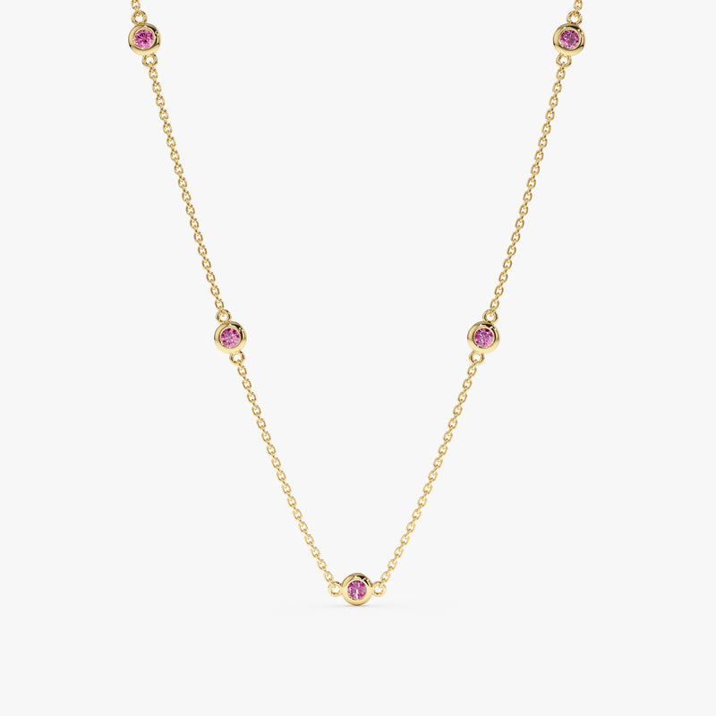 solid Yellow Gold Pink Sapphire Station Necklace