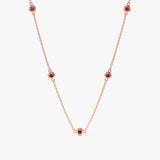 solid 14k Rose Gold natural Ruby Station Necklace