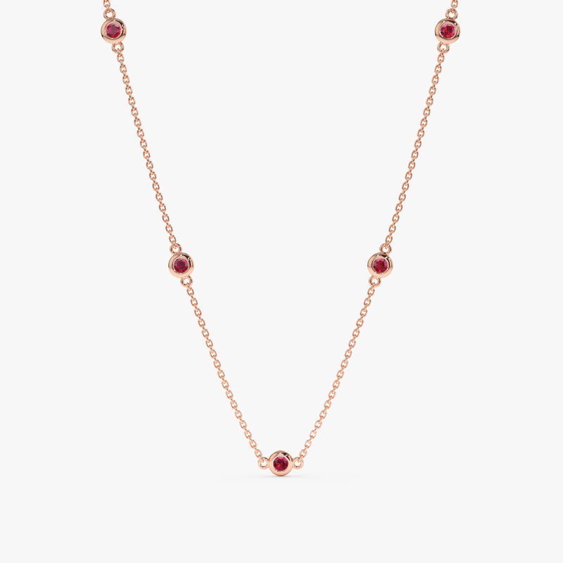 solid 14k Rose Gold natural Ruby Station Necklace