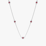 14k White Gold natural Ruby Station Necklace