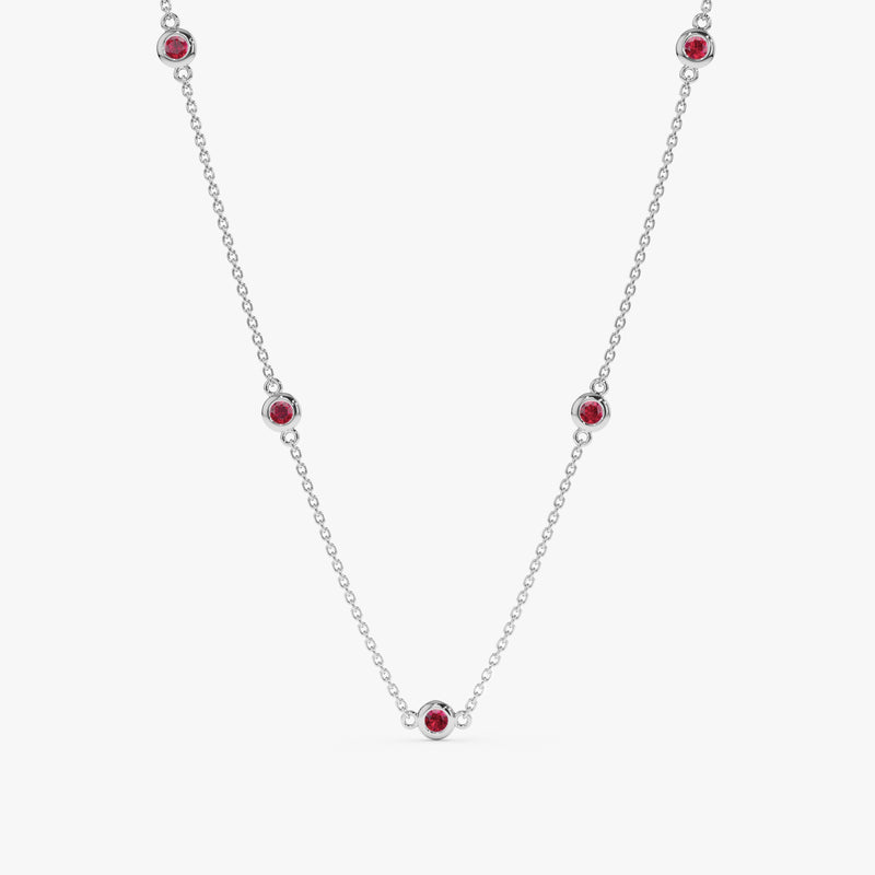 14k White Gold natural Ruby Station Necklace