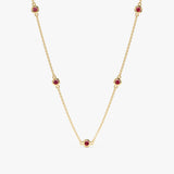 solid Yellow Gold natural Ruby Station Necklace