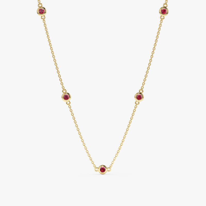 solid Yellow Gold natural Ruby Station Necklace
