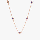 solid Rose Gold Blue Sapphire Station Necklace