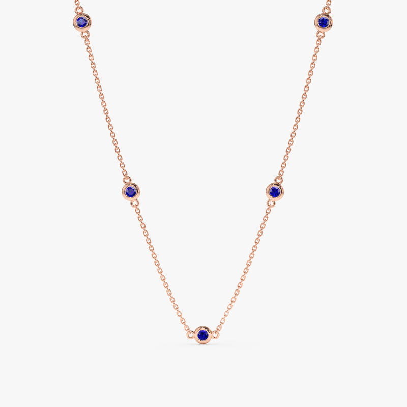 solid Rose Gold Blue Sapphire Station Necklace