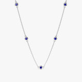 14k White Gold Blue Sapphire Station Necklace