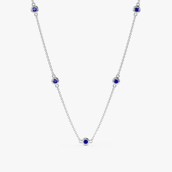 14k White Gold Blue Sapphire Station Necklace