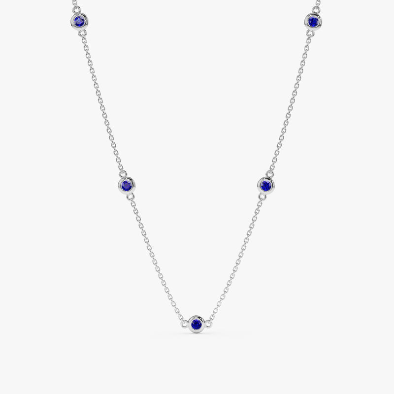 14k White Gold Blue Sapphire Station Necklace