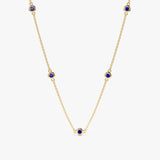 solid Yellow Gold Blue Sapphire Station Necklace
