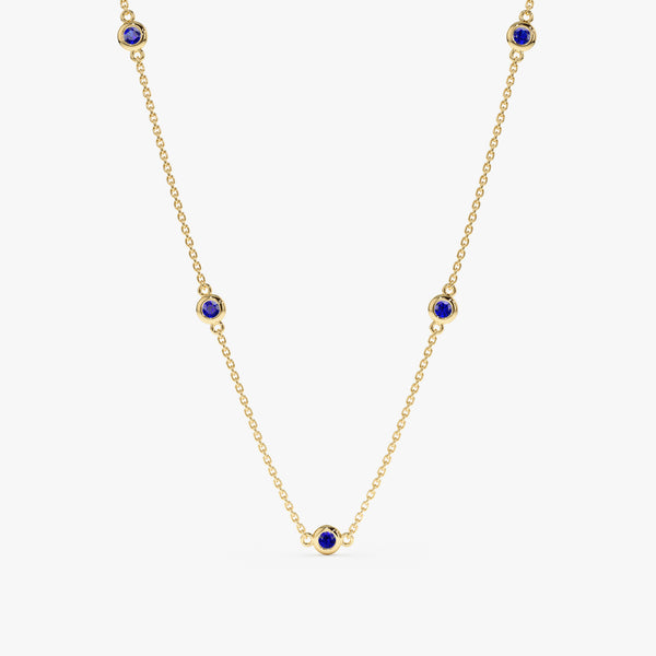 solid Yellow Gold Blue Sapphire Station Necklace