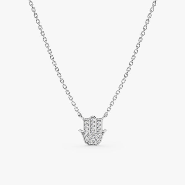 White Gold Diamond Hamsa Necklace