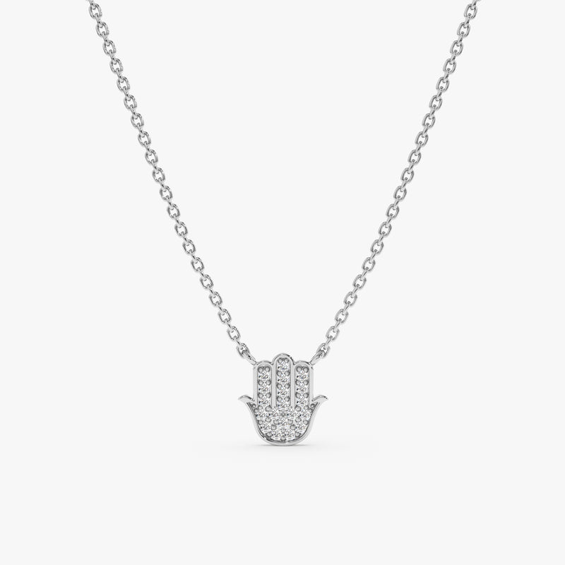 White Gold Diamond Hamsa Necklace