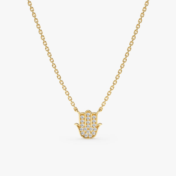Yellow Gold Diamond Hamsa Hand Pendant 