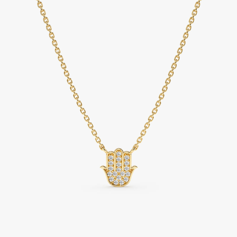 Yellow Gold Diamond Hamsa Hand Pendant 