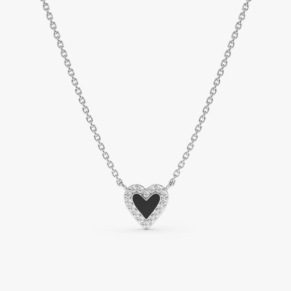 White Gold Enamel Heart Pendant