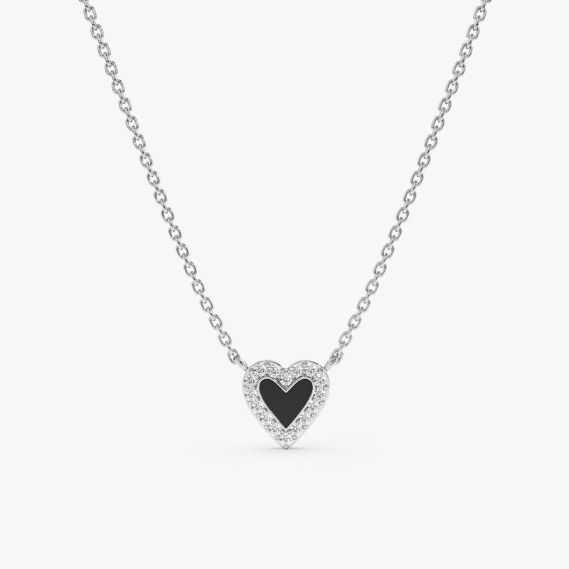 White Gold Enamel Heart Pendant
