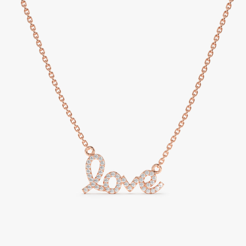 Rose Gold Diamond Cursive Love Necklace