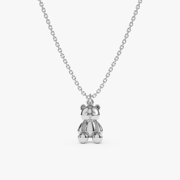 14k White Gold Teddy Bear Necklace