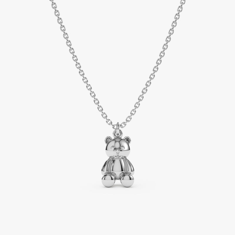 14k White Gold Teddy Bear Necklace
