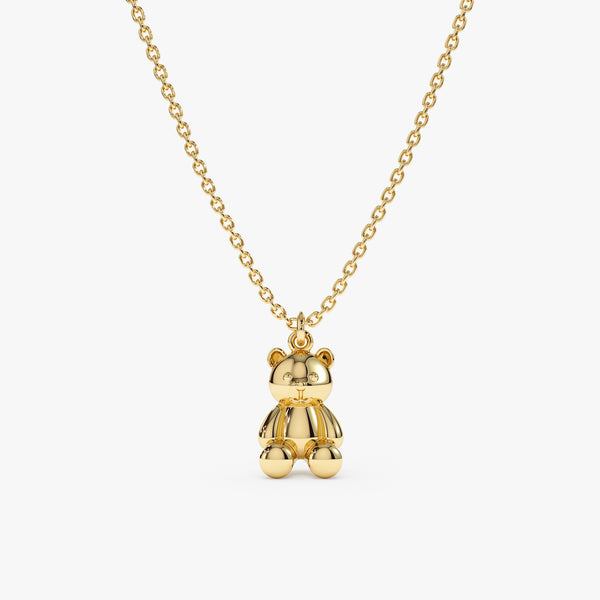 Solid Yellow Gold Teddy Bear Necklace