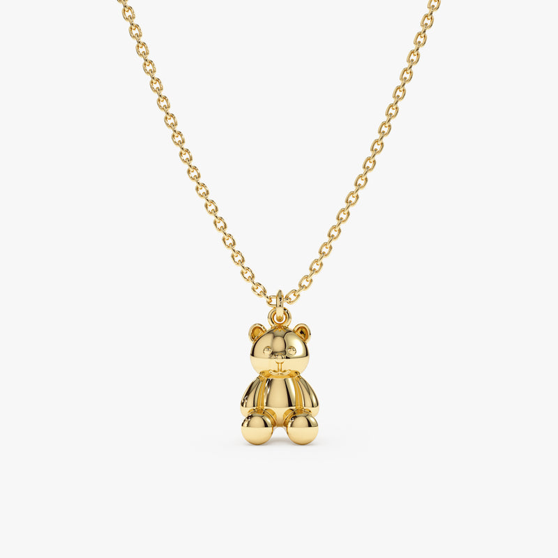 Solid Yellow Gold Teddy Bear Necklace