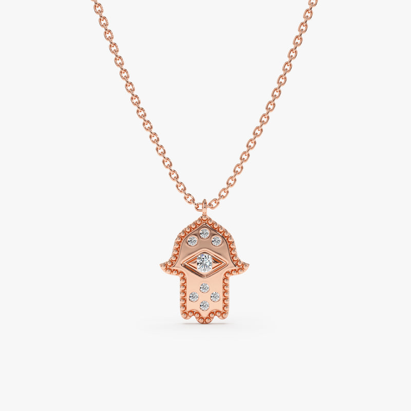 Rose Gold Yellow Gold Evil Eye Hamsa Necklace