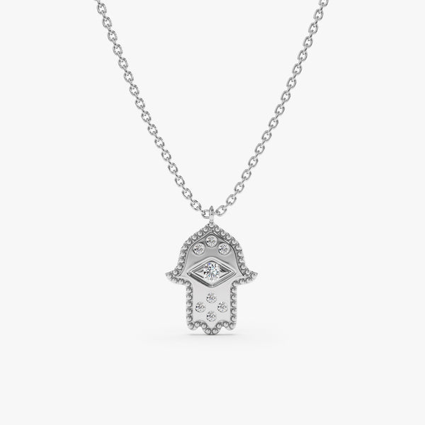 White Gold Evil Eye Hamsa Necklace