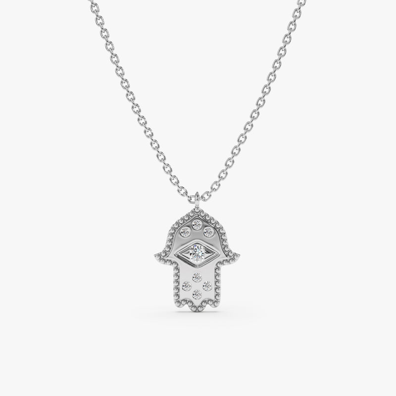 White Gold Evil Eye Hamsa Necklace