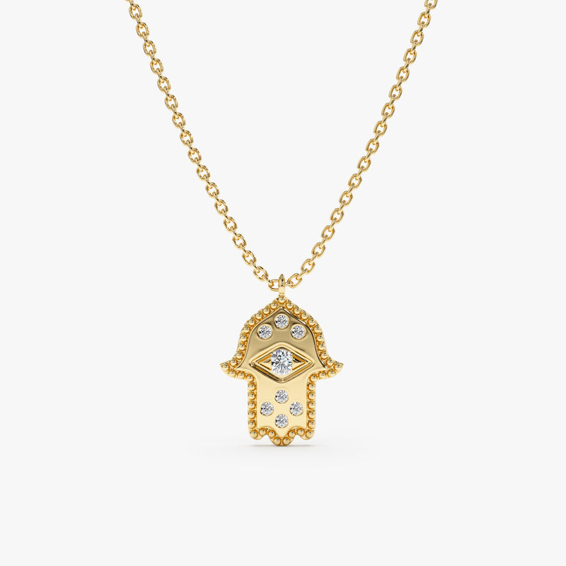 Yellow Gold Evil Eye Hamsa Necklace