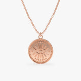 14k solid Rose Gold Evil Eye Disc Necklace