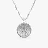 White Gold Evil Eye medallion Necklace