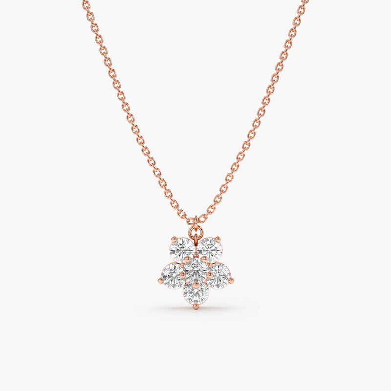 solid 14k Rose Gold natural Diamond Flower Necklace