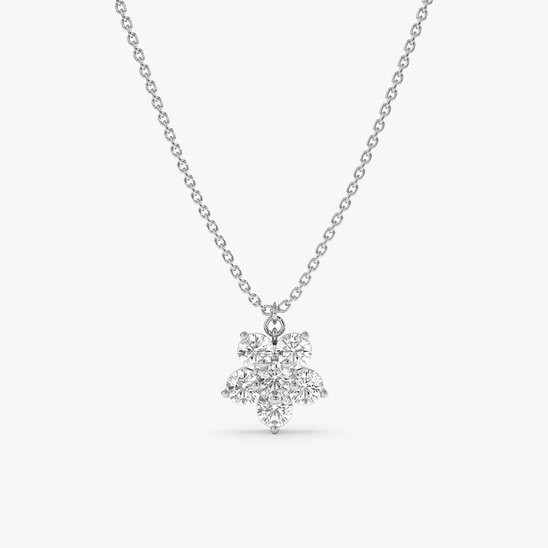 White Gold natural Diamond Flower Necklace