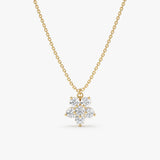 solid Yellow Gold Diamond Flower Necklace