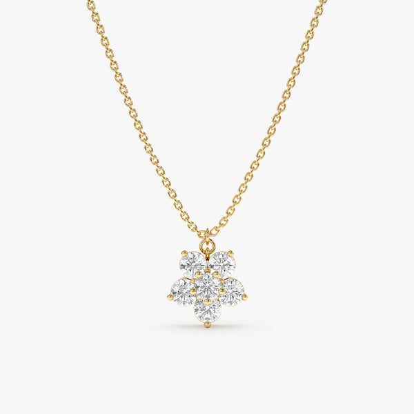 solid Yellow Gold Diamond Flower Necklace