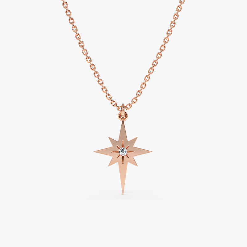 14k Rose Gold Diamond North Star Necklace