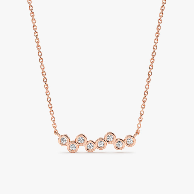 14k solid Rose Gold Diamond Bubbles bar pendant Necklace