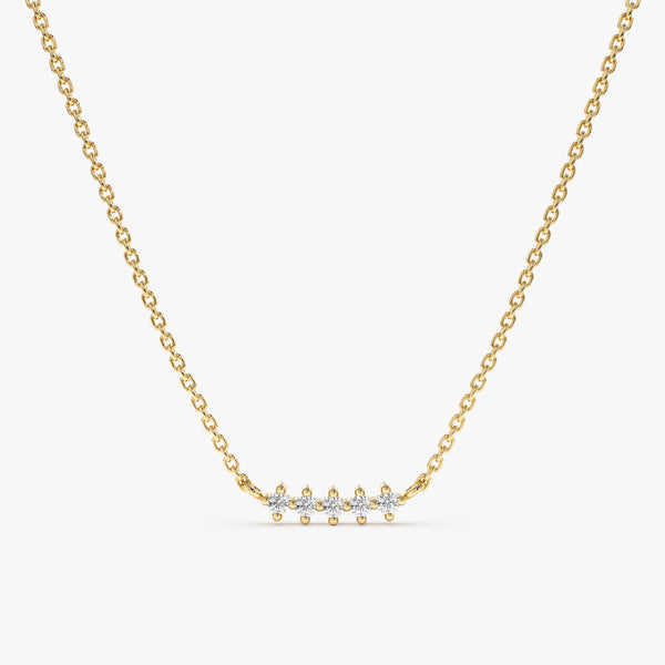 Yellow Gold Diamond Cluster bar Necklace