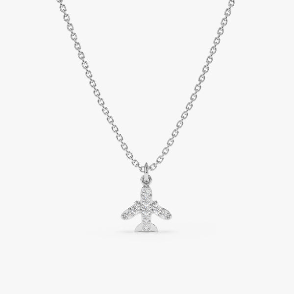 White Gold Diamond Airplane Necklace