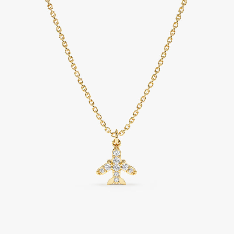 Yellow Gold Diamond Airplane Necklace