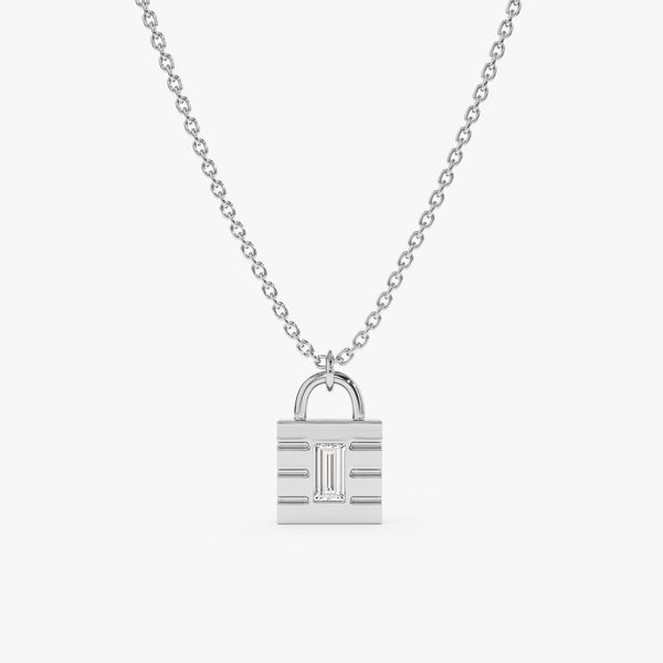 White Gold Diamond Padlock Necklace